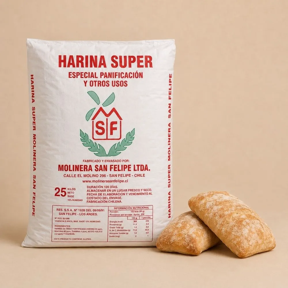 Saco de Harina Super Molinera San Felipe, fuerza alta para ciabatta, focaccia, hamburguesas y brioche